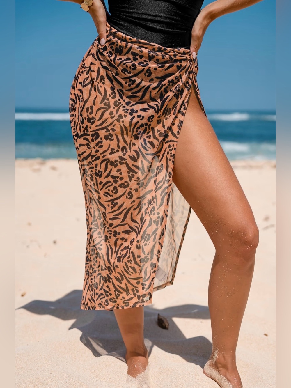 CUPSHE Ruched Animal Print Midi Cover-Up Sarong
